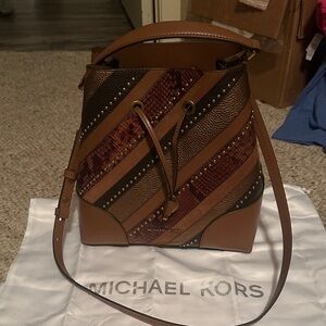 Michael Kors Brown and Tan Striped Shoulder Bag
